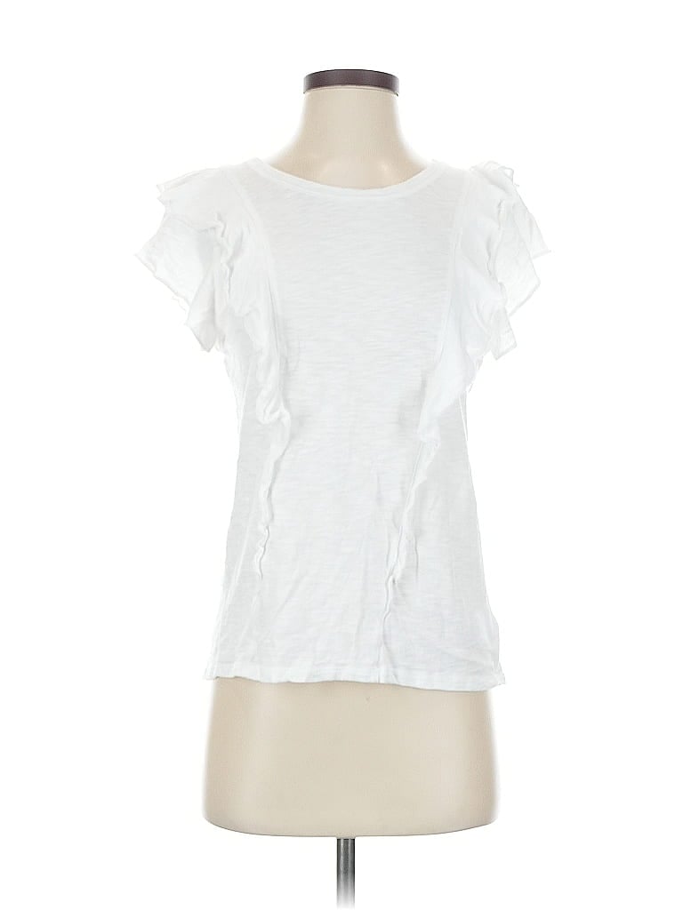 Pre-owned Express Short Sleeve Top White Ruffles Neckline Tops