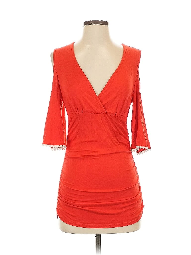 Pre-owned Venus 3/4 Sleeve Top Orange Plunge Neckline Tops