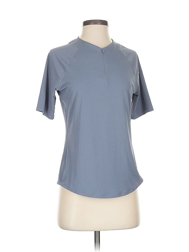 Pre-owned Athleta Short Sleeve Henley Shirt In Blue