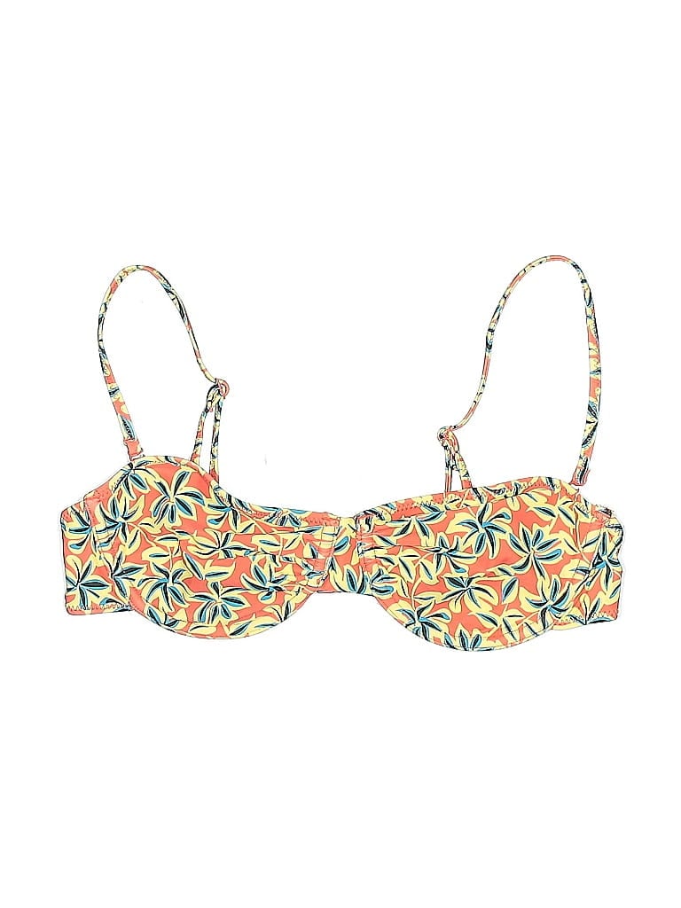 Click to view more detailed imagery on our partner's website Pre-owned Solid & Striped Swimsuit Top Yellow Tropical Pattern Swimwear