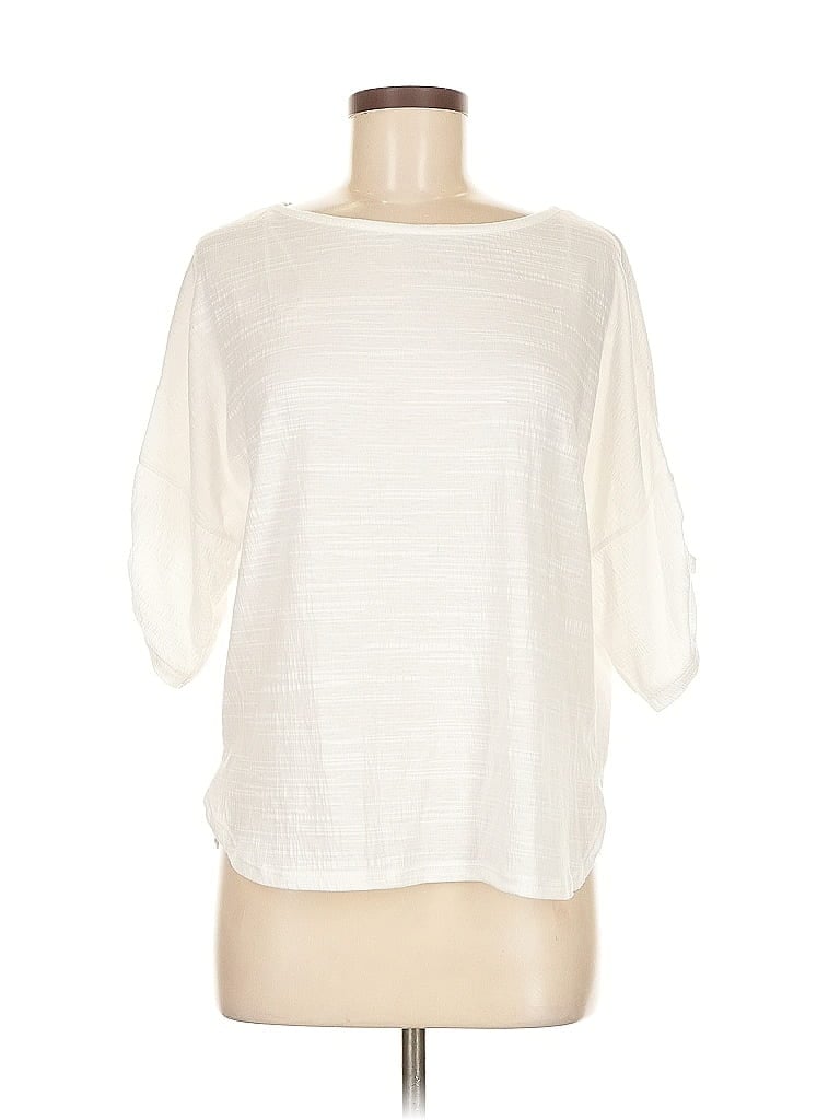 Pre-owned Max Studio Short Sleeve Blouse In White