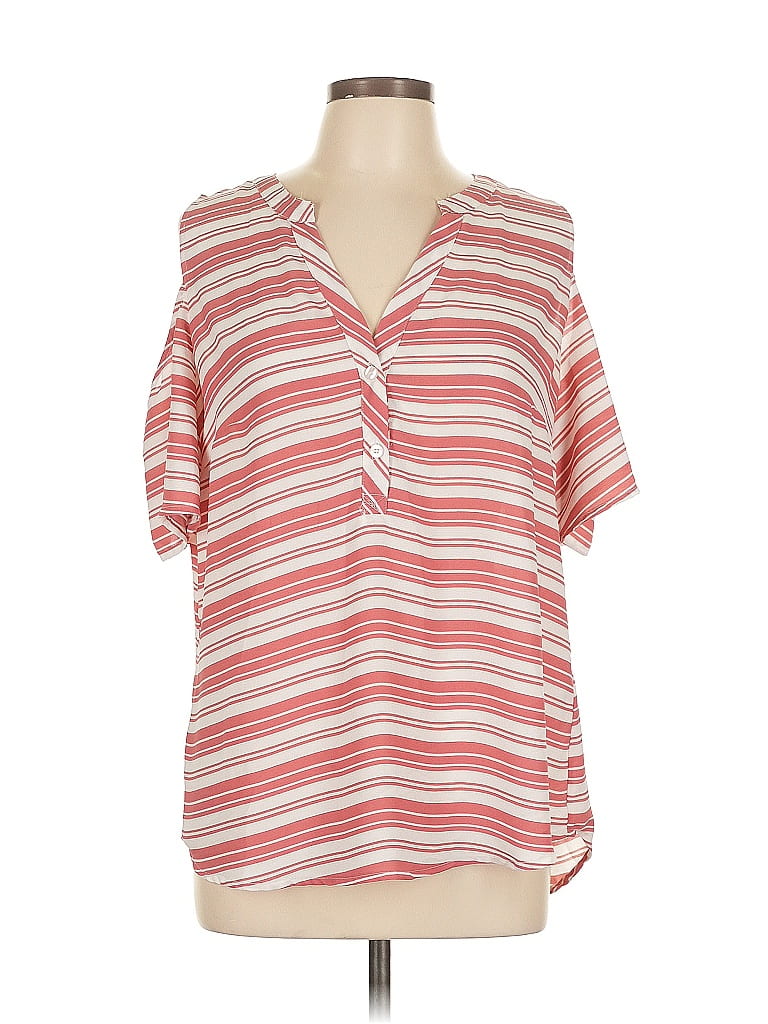 Soho JEANS NEW YORK & COMPANY 100% Polyester Stripes Pink Short Sleeve Blouse Size L - photo 1