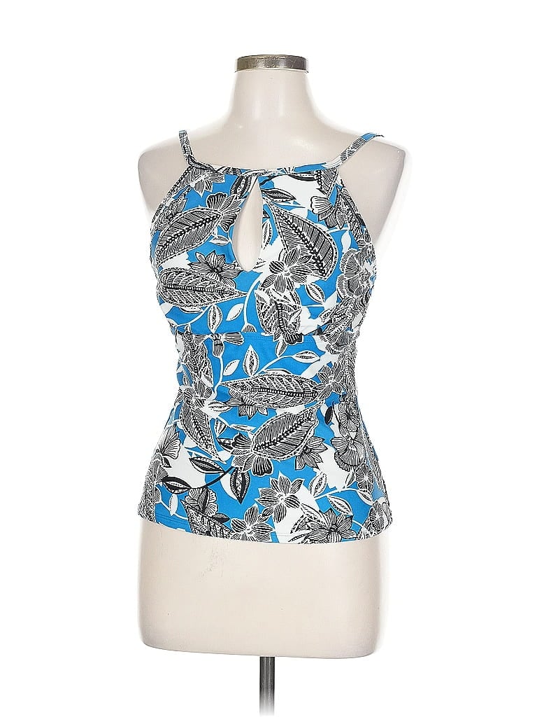 Pre-owned Ellen Tracy Tank Top Blue Halter Neckline Tops