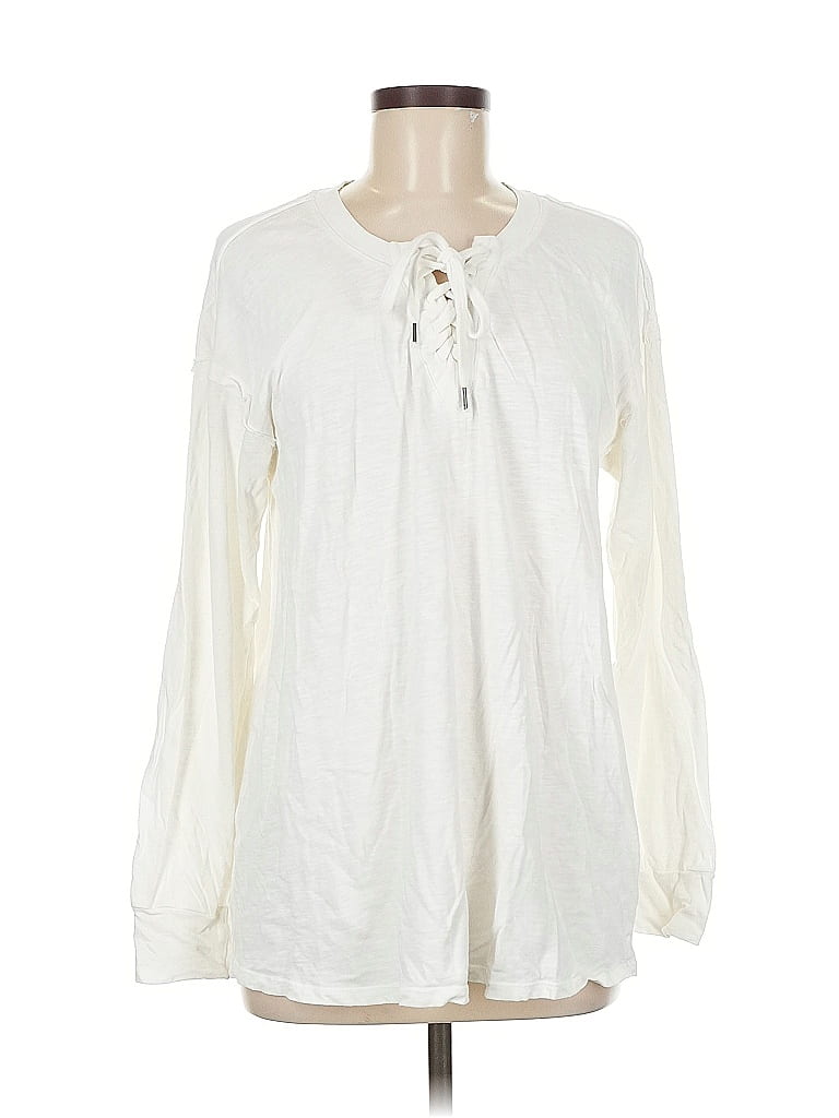Pre-owned Splendid Long Sleeve Henley Shirt In White