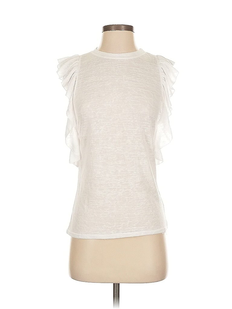 Pre-owned Bebe Short Sleeve Top White Ruffles Neckline Tops