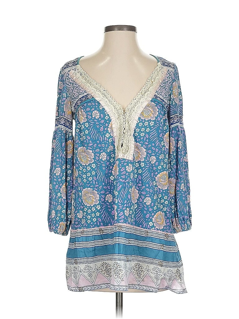 Pre-owned Free People 3/4 Sleeve Blouse In Blue