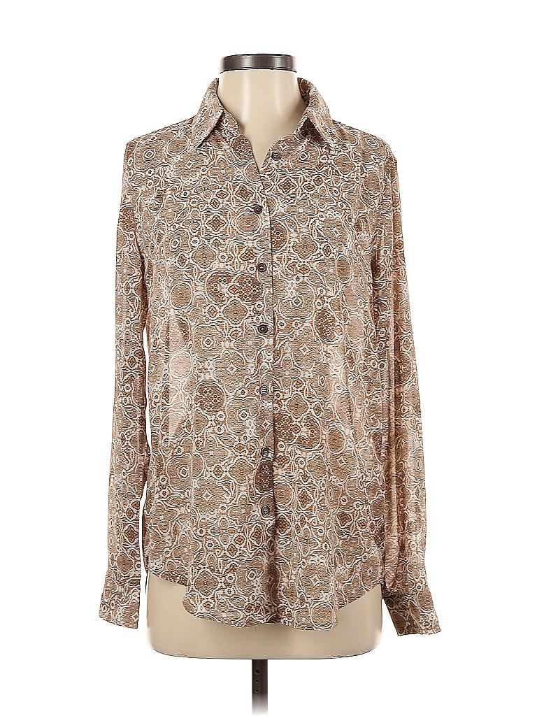 12th Tribe 100% Polyester Paisley Tan Long Sleeve Blouse Size S - photo 1