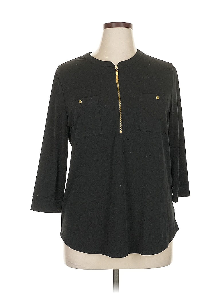 Click to view more detailed imagery on our partner's website Pre-owned Ellen Tracy 3/4 Sleeve Top Black Keyhole Neckline Tops