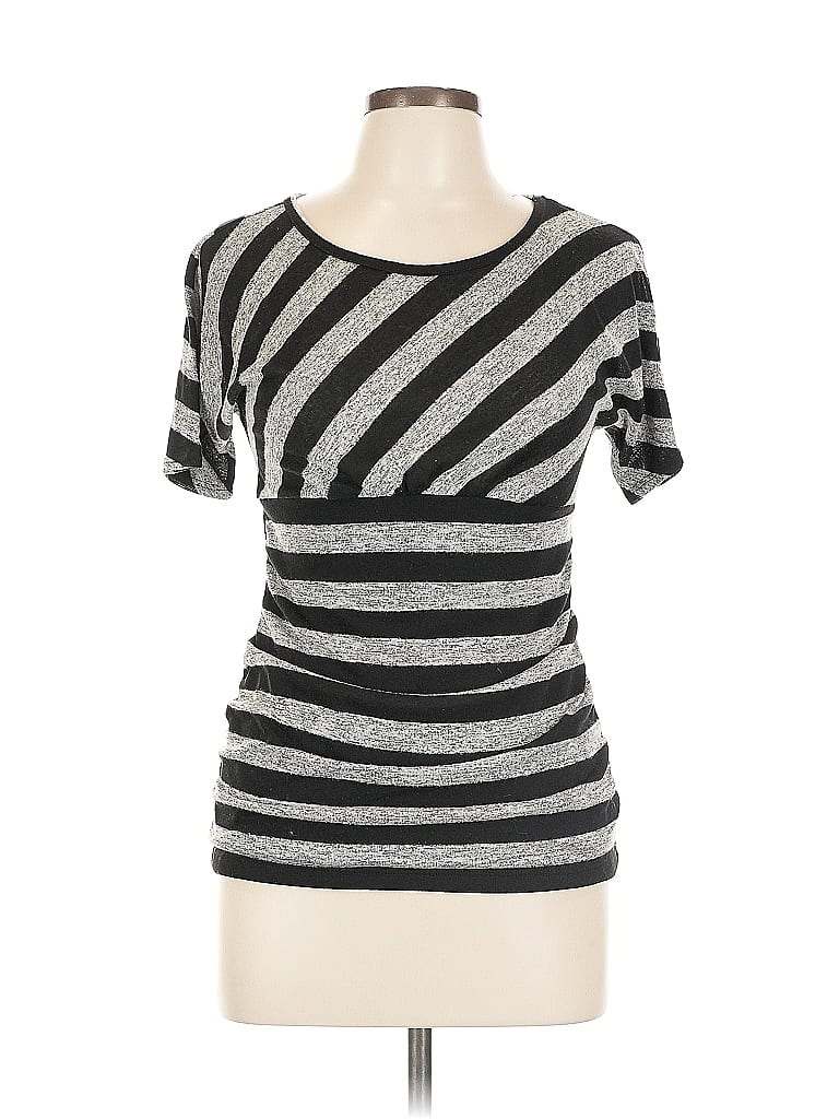 Pre-owned Ab Studio Short Sleeve Top Silver Scoop Neck Tops