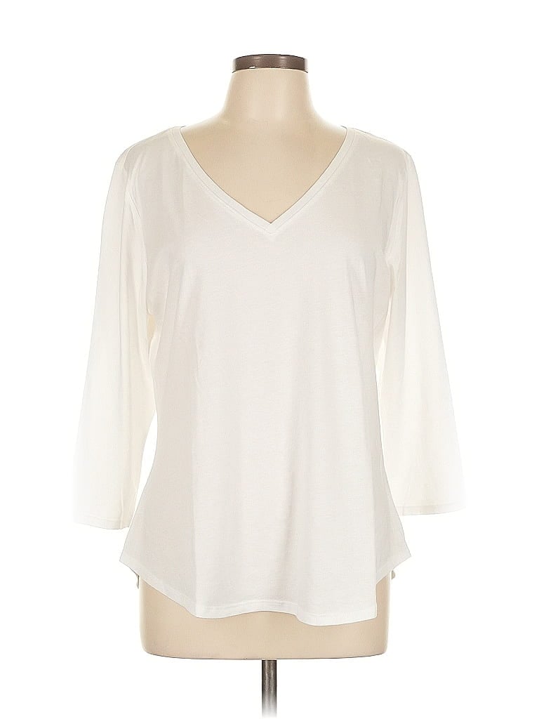 Pre-owned Ny & C 3/4 Sleeve Top Ivory V Neck Tops In White