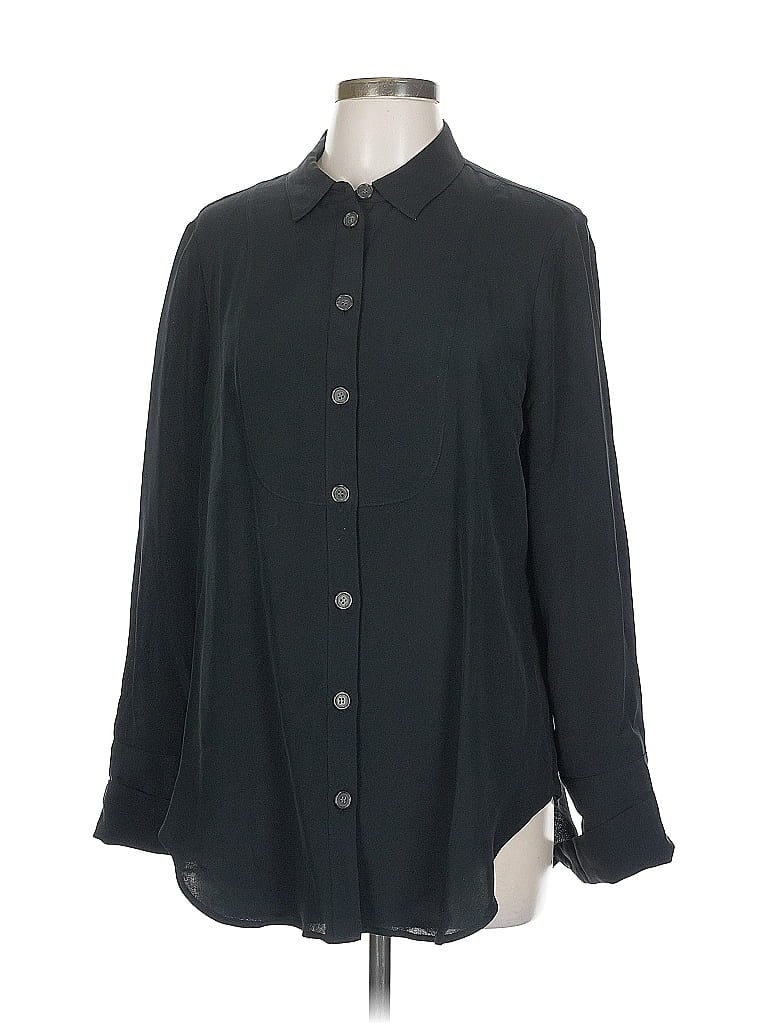 J.Crew Collection 100% Silk Solid Black Long Sleeve Silk Top Size 12 - photo 1