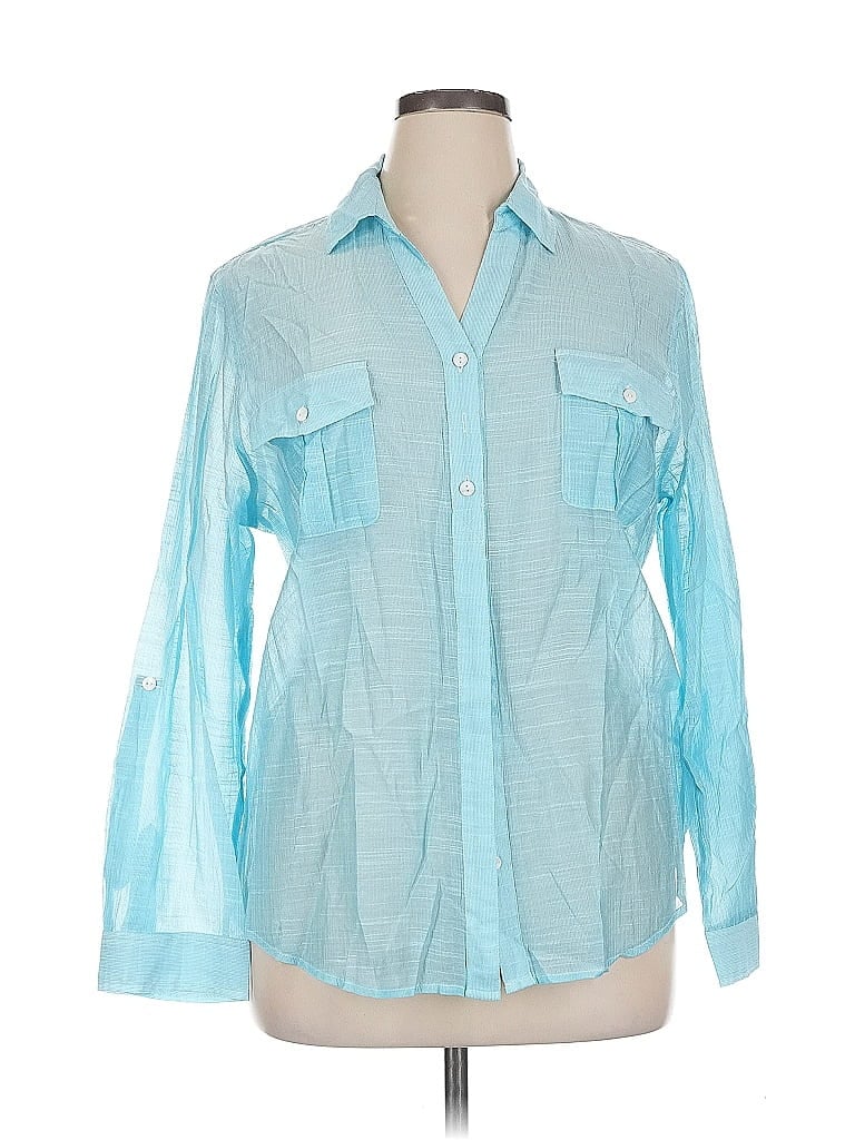 Pre-owned Chico's Long Sleeve Button Down Shirt In Blue