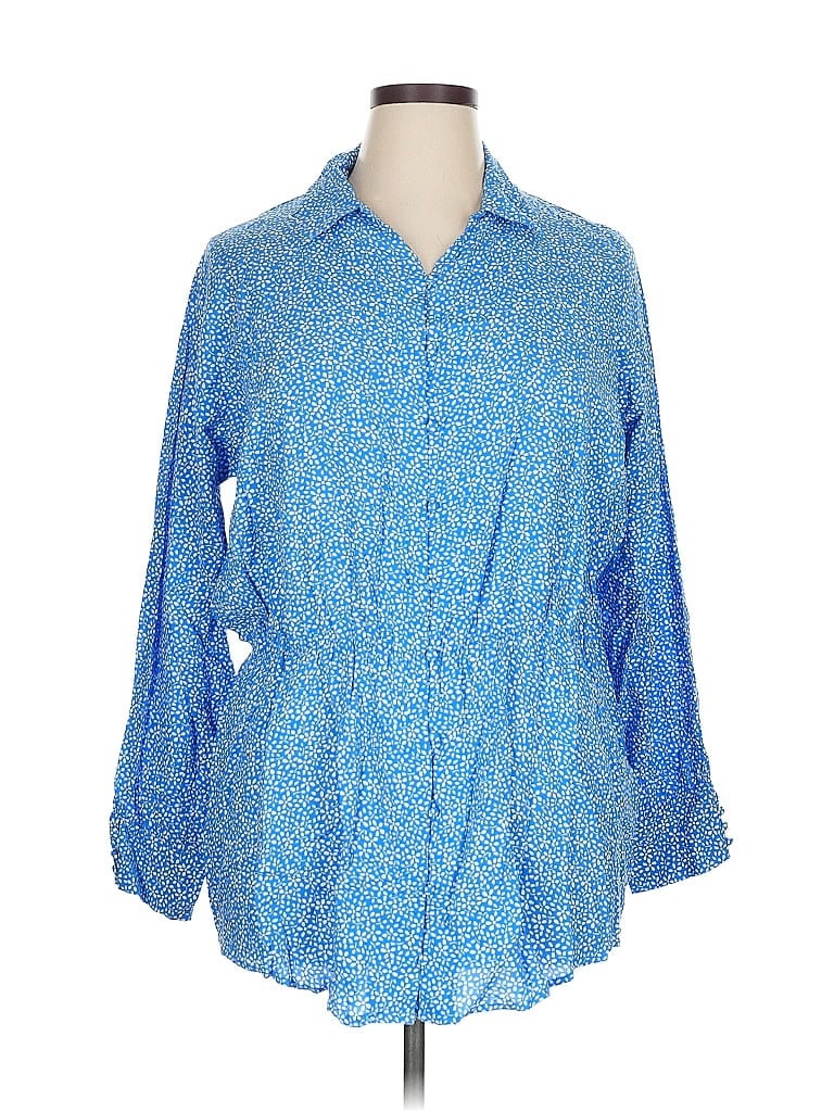 Pre-owned Assorted Brands 3/4 Sleeve Button Down Shirt In Blue