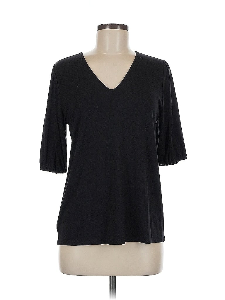 Pre-owned Ann Taylor Loft Outlet 3/4 Sleeve Top Black V Neck Tops