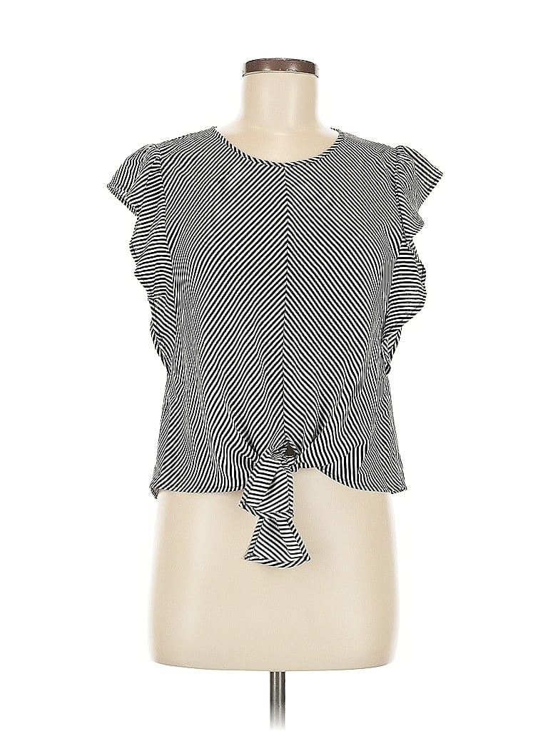 Pre-owned Monteau Short Sleeve Top Gray Keyhole Neckline Tops