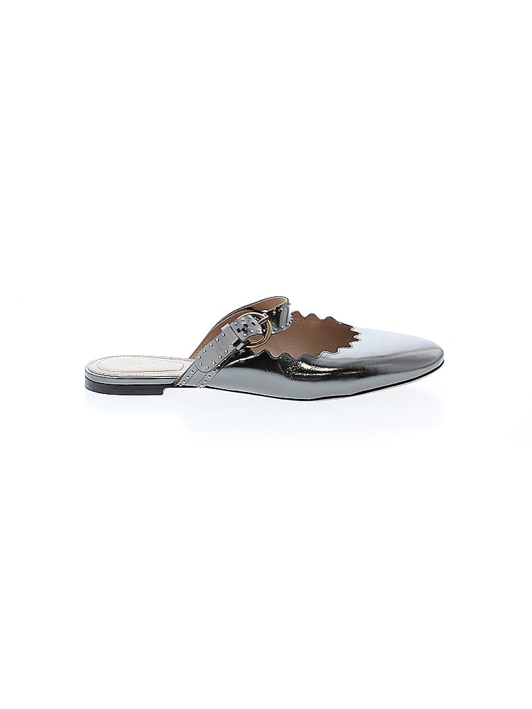 Chloé Gray Silver Leather Lauren Mules Size EU 40 - photo 1