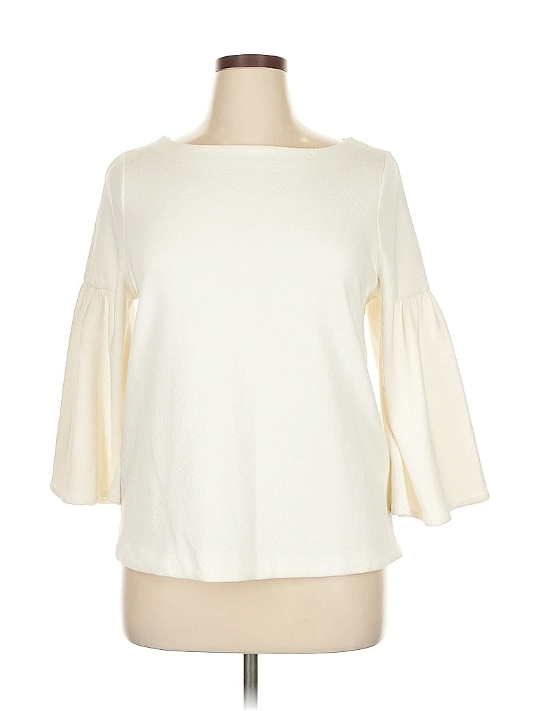 A NEW DAY Pre-owned 3/4 Sleeve Top Ivory Boatneck Tops In White