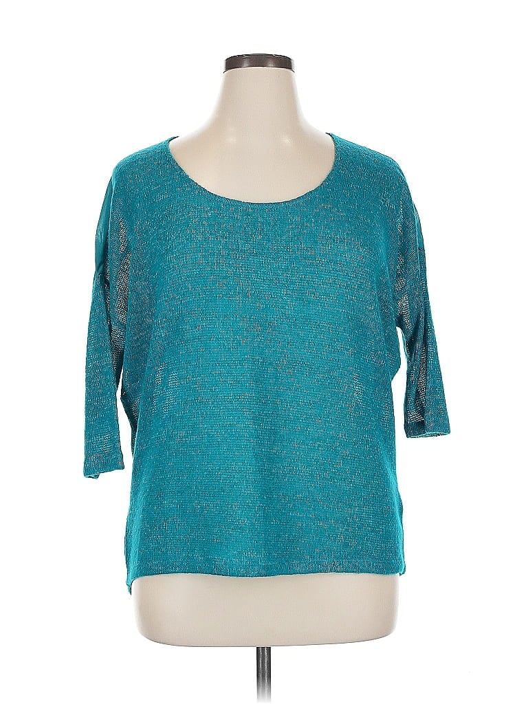 Pre-owned Mossimo 3/4 Sleeve Top Teal Scoop Neck Tops In Blue