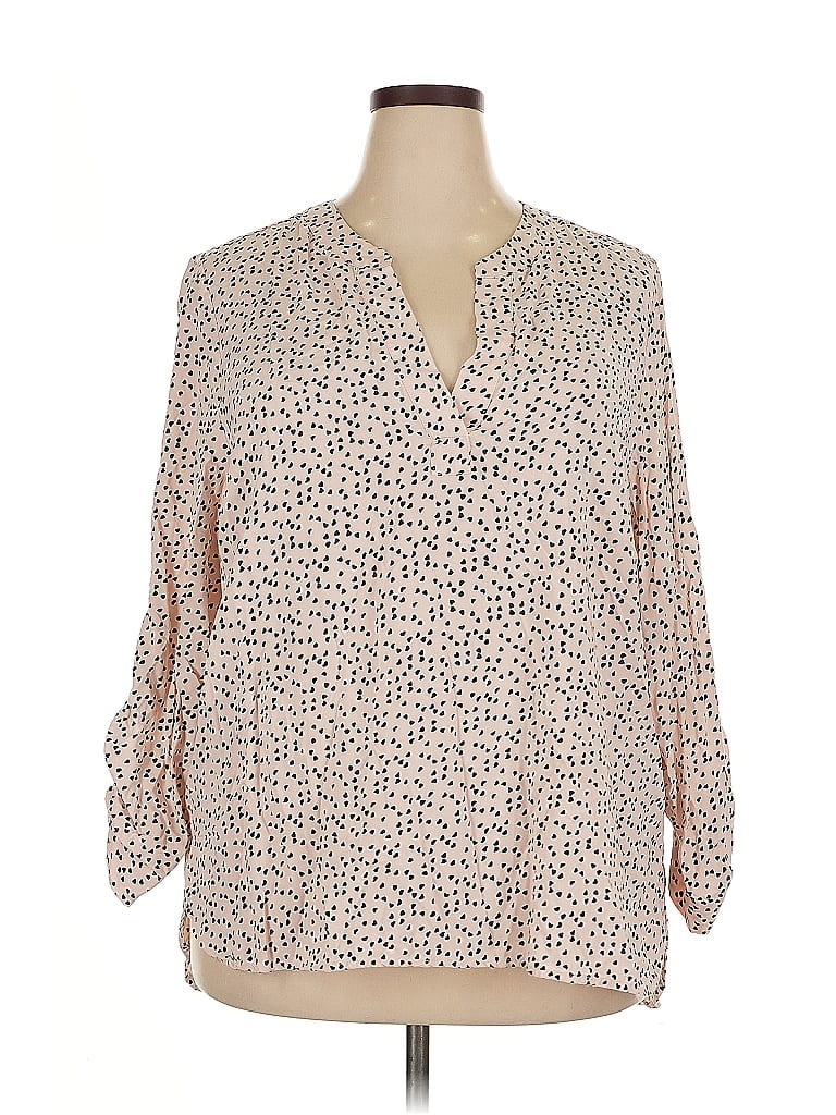 Terra & Sky Women's Plus Size Poet Sleeve Blouse V-Neck Allover Print