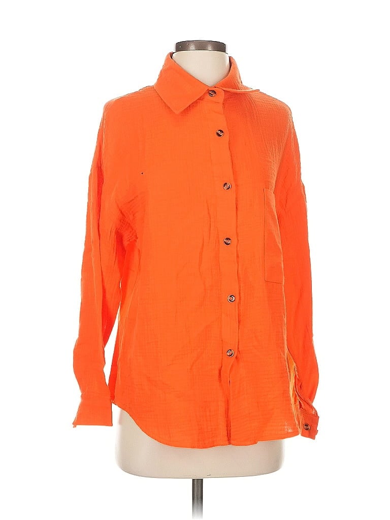 Pre-owned Unbranded Long Sleeve Button Down Shirt In Orange