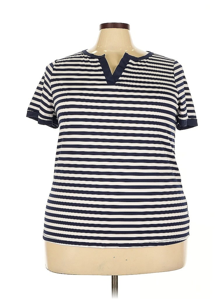 Pre-owned Shein Curve Short Sleeve Top Blue Collared Neckline Tops