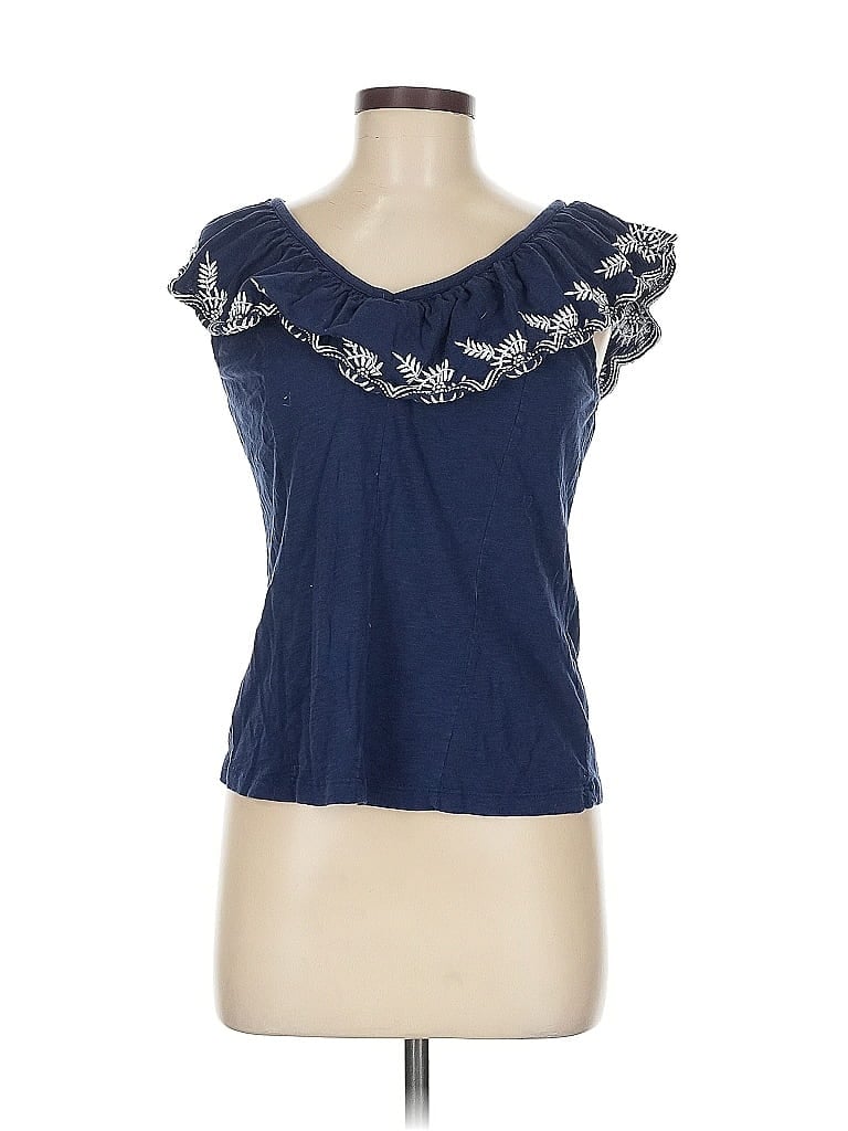 Pre-owned Moulinette Soeurs By Anthropologie Short Sleeve Top Blue Sweetheart Neckline Tops