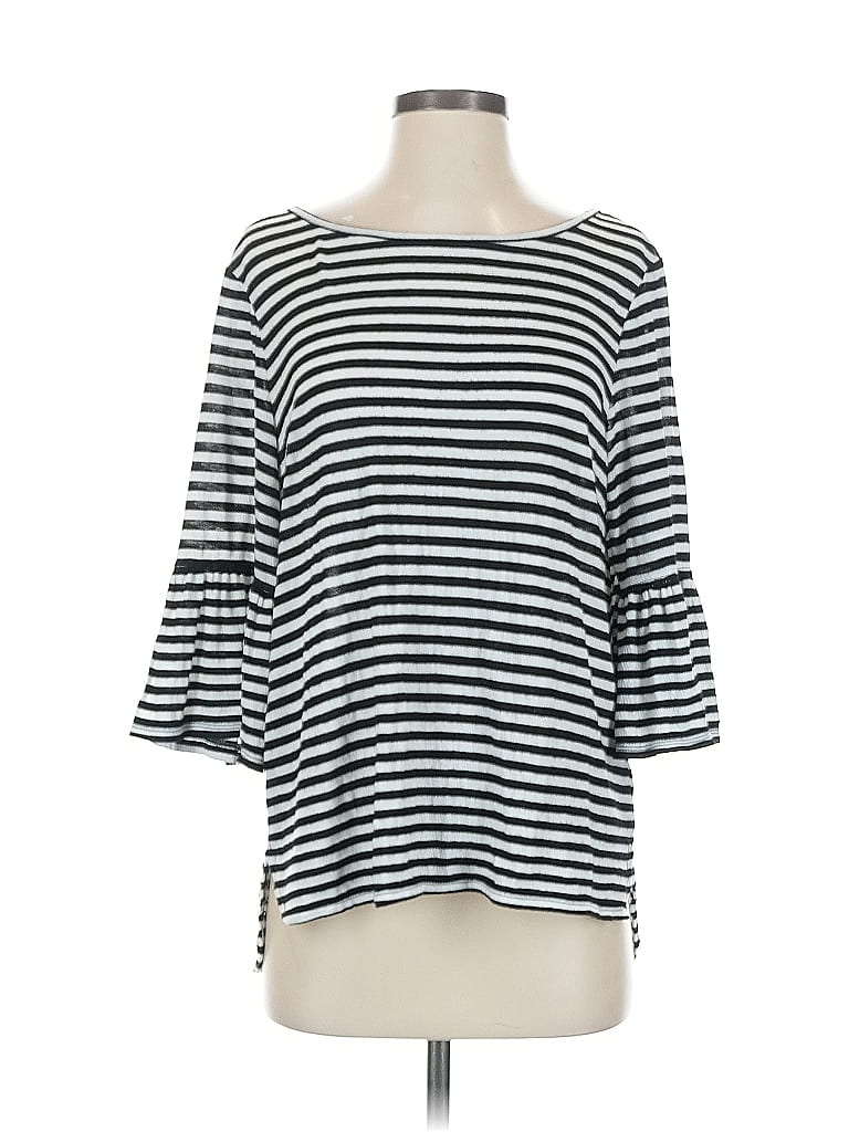 Pre-owned Max Studio 3/4 Sleeve Top Black Stripes Pattern Boatneck Tops