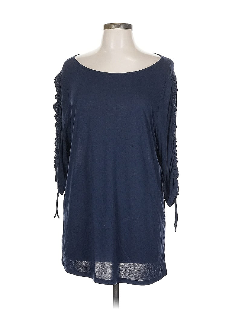 Pre-owned Ann Taylor Loft Outlet 3/4 Sleeve Top Blue Cold Shoulder Neckline Tops