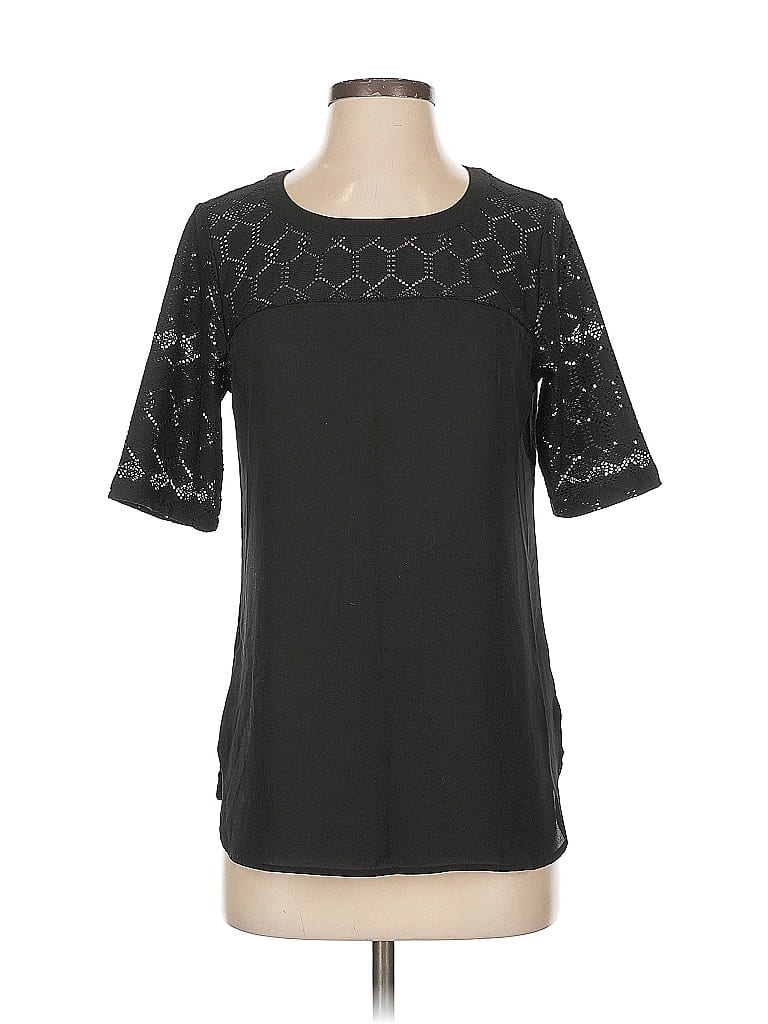 Pre-owned Van Heusen Short Sleeve Top Black Keyhole Neckline Tops