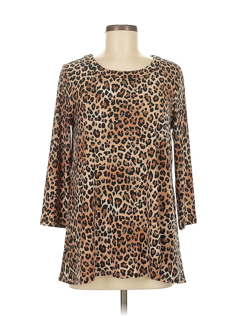 Pre-owned Anne Klein 3/4 Sleeve Top Brown Boatneck Tops