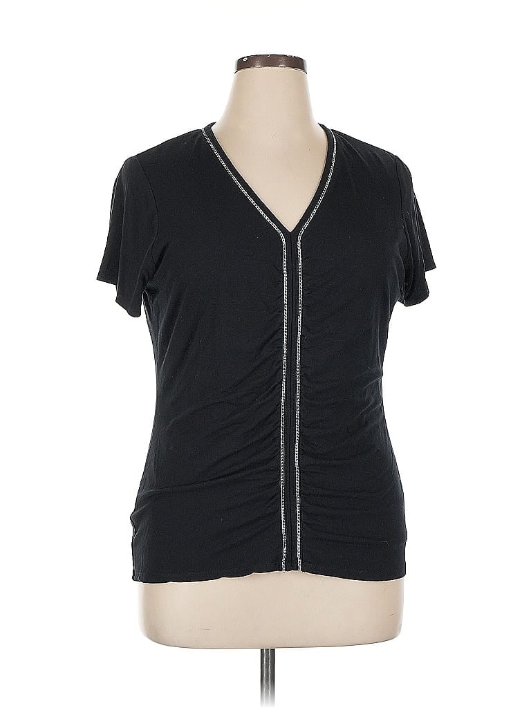 Pre-owned Colleen Lopez Short Sleeve Top Black V Neck Tops