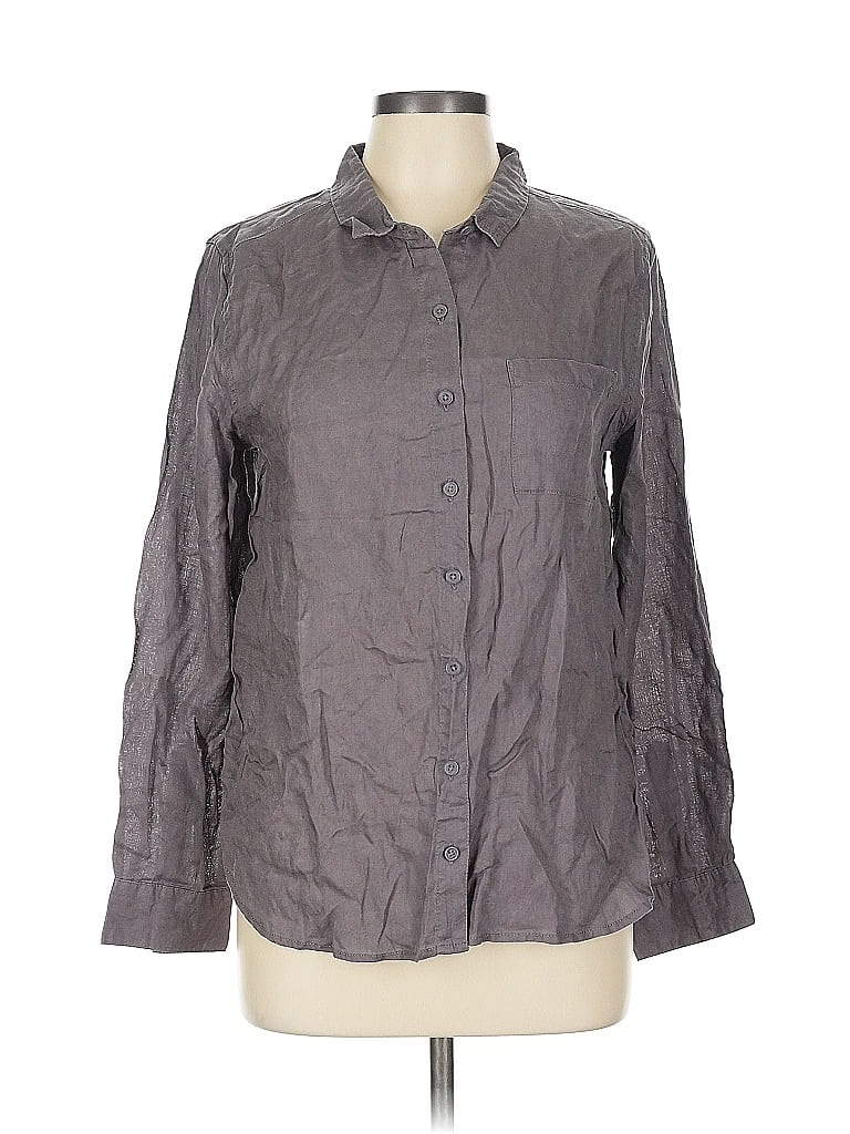Pre-owned Garnet Hill Long Sleeve Button Down Shirt In Gray