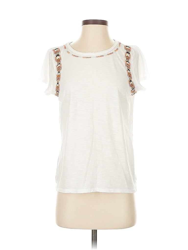 Pre-owned Ann Taylor Loft Short Sleeve Top White Cold Shoulder Neckline Tops