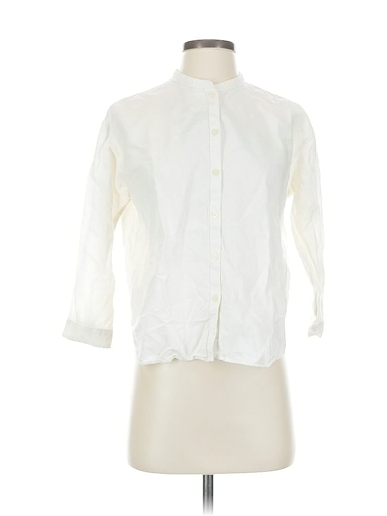 Pre-owned Uniqlo 3/4 Sleeve Button Down Shirt In White