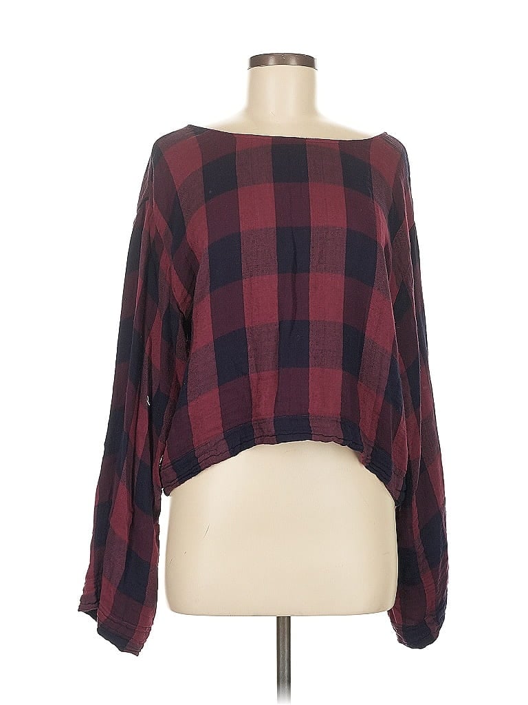 Bella Dahl Checkered-gingham Burgundy Long Sleeve Blouse Size M - photo 1