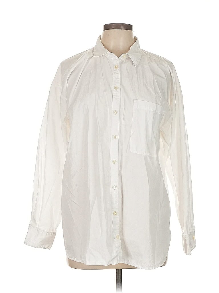 Pre-owned Ann Taylor Loft Long Sleeve Button Down Shirt In White