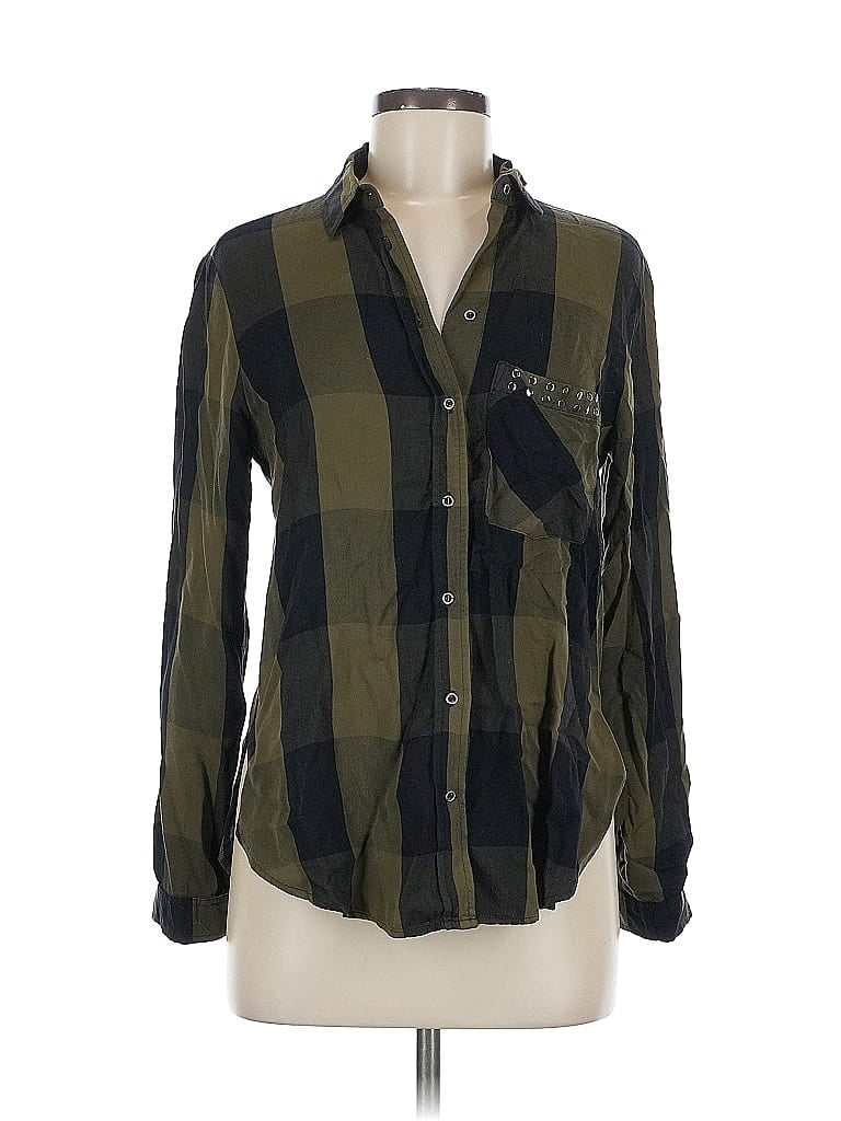 Pre-owned Zara Basic Long Sleeve Button Down Shirt In Green
