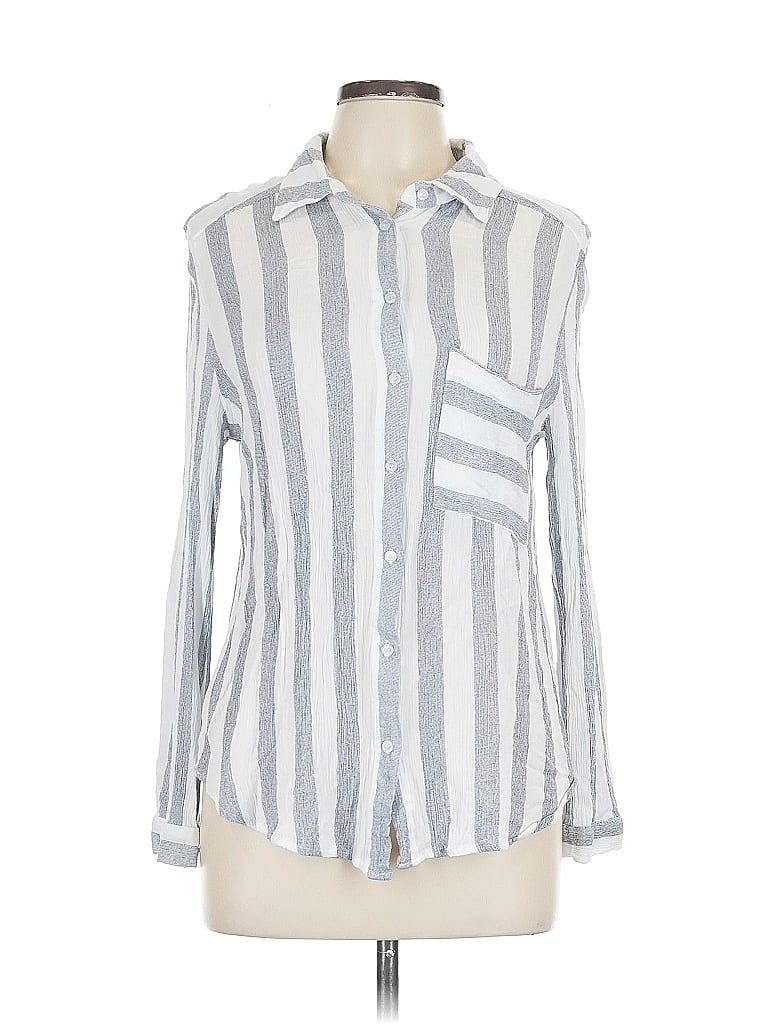 Pre-owned T Tahari Long Sleeve Button Down Shirt In Silver