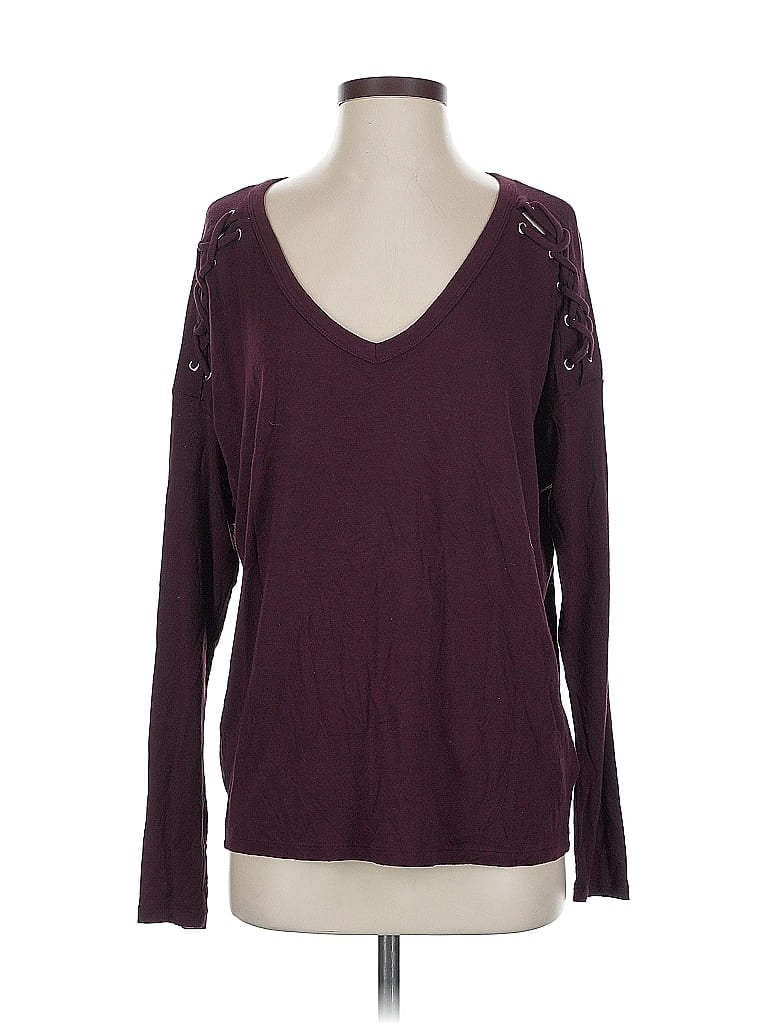 Pre-owned Express Long Sleeve Top Burgundy V Neck Tops