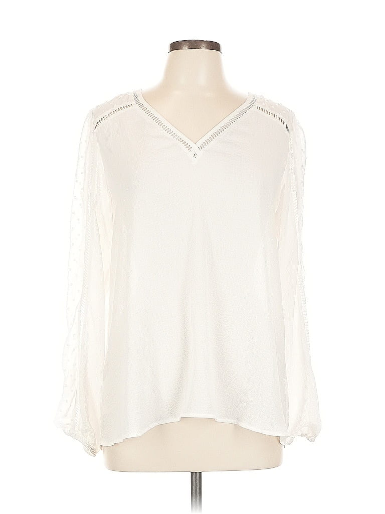 Pre-owned Express Outlet Long Sleeve Blouse In White