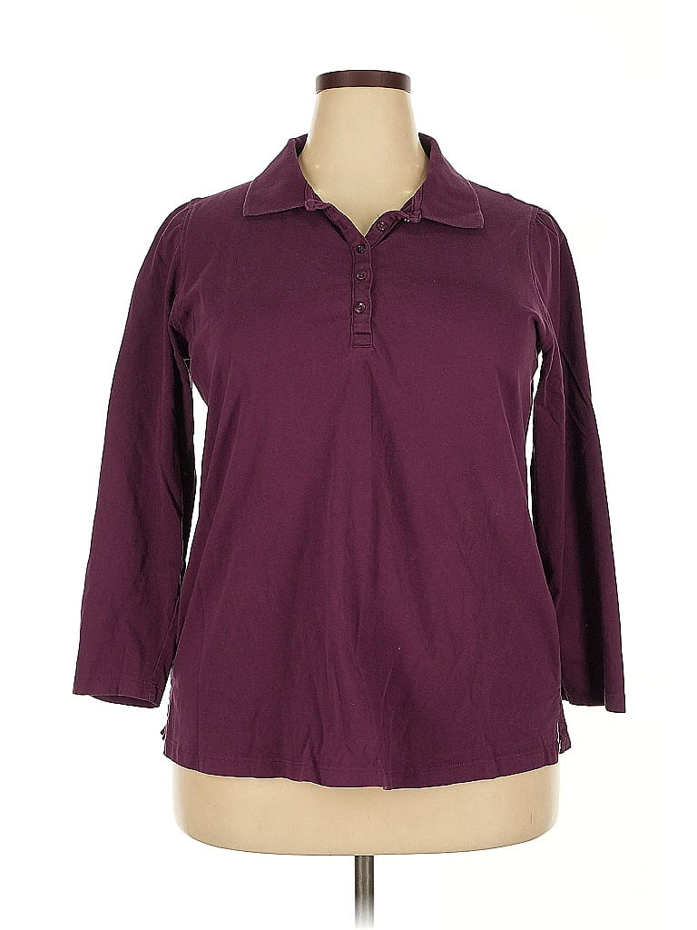 Roaman's 100% Cotton Burgundy Long Sleeve Polo Size 18 - photo 1