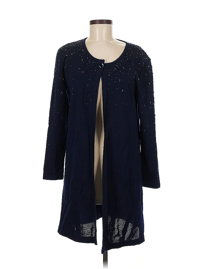 Pre-owned Dana Buchman Wool Cardigan Sweater In Blue