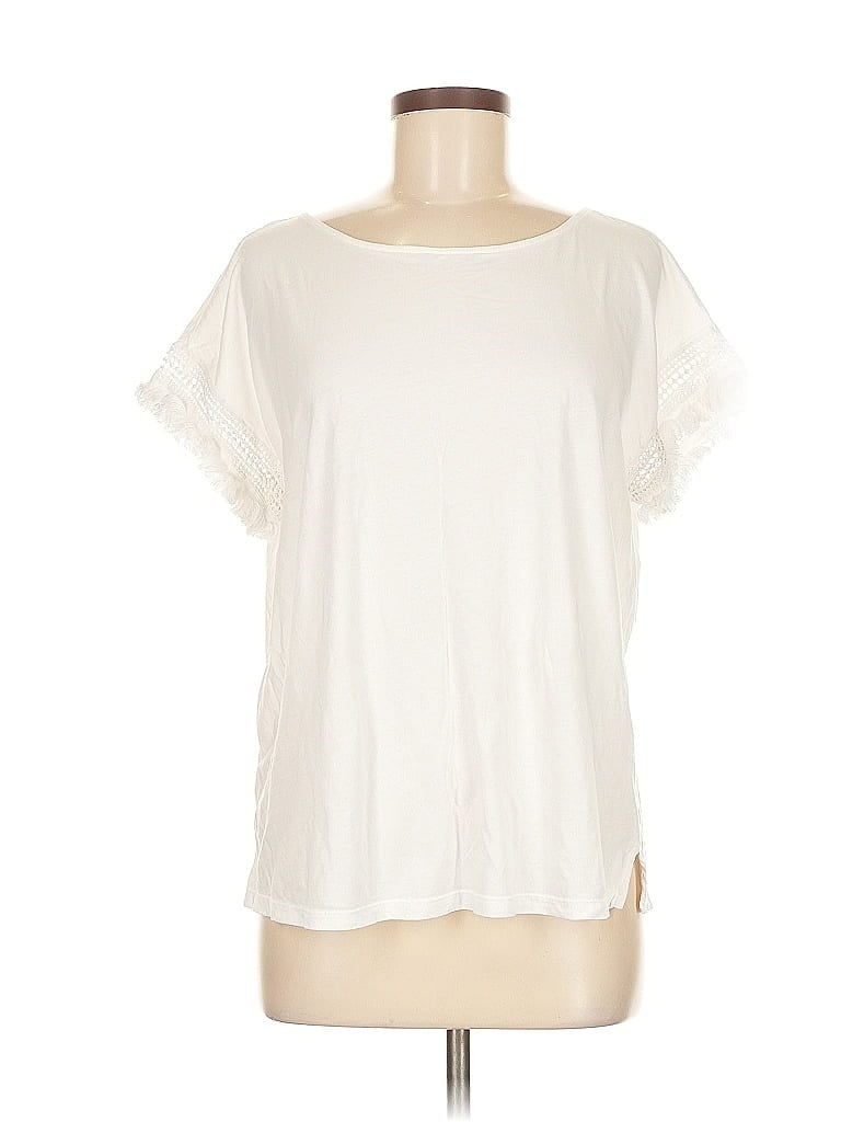 Pre-owned Ann Taylor Loft Outlet Short Sleeve Top Ivory Crew Neck Tops In White