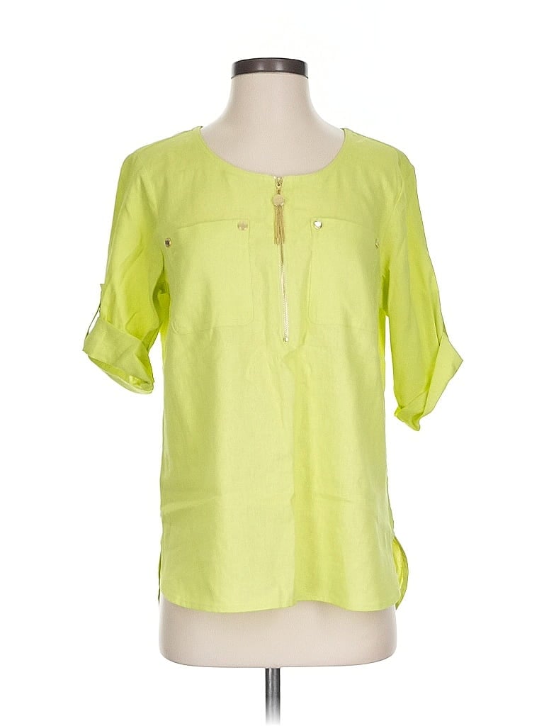 Anne Klein Short Sleeve Henley Shirt In Green