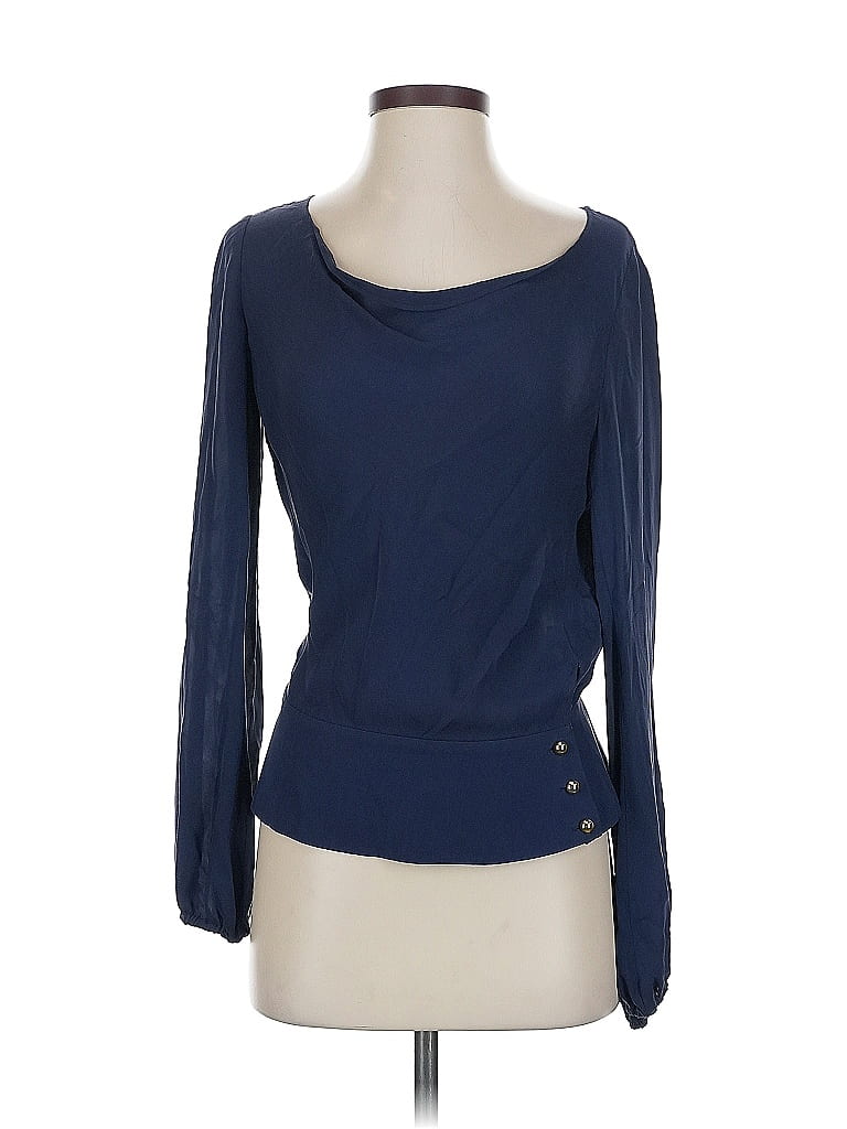 Pre-owned Bloomingdale's Long Sleeve Top Blue Boatneck Tops