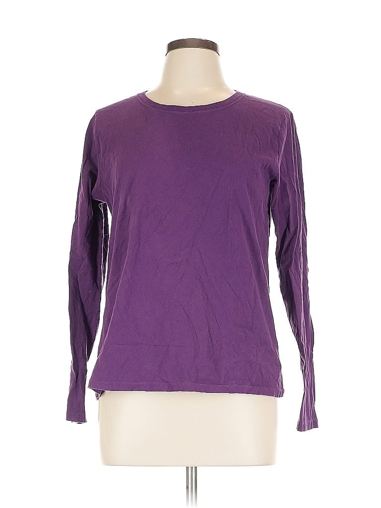 Hanes 100% Cotton Purple Long Sleeve T-Shirt Size L - photo 1