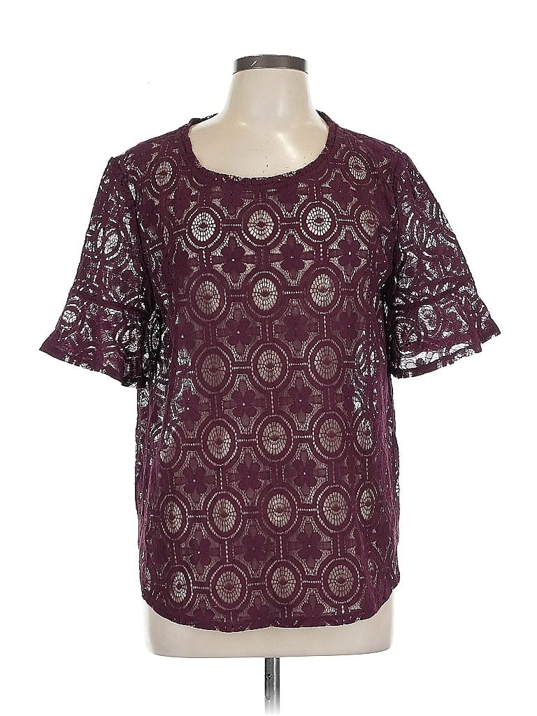 Pre-owned Ann Taylor Loft Short Sleeve Top Burgundy Keyhole Neckline Tops