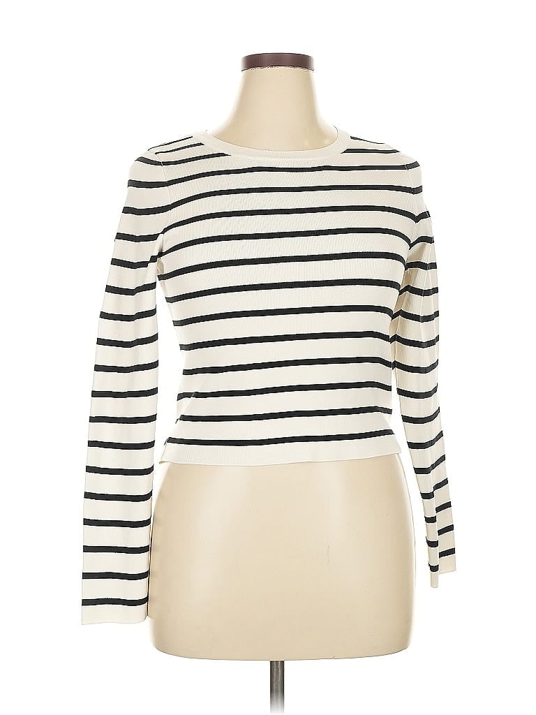 Pre-owned Happily Grey Long Sleeve Top Ivory Boatneck Tops In White