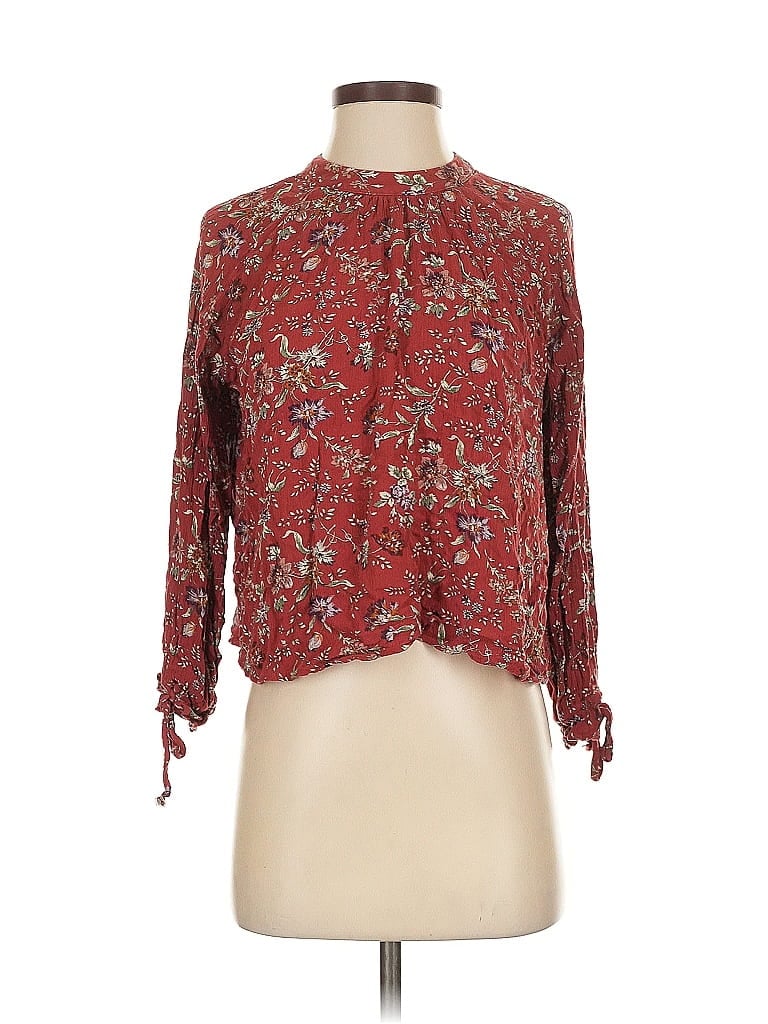 Pre-owned American Eagle Outfitters 3/4 Sleeve Blouse In Burgundy