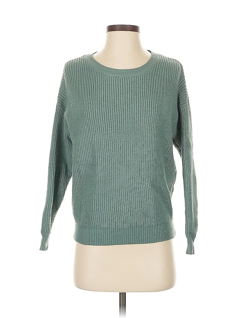 Pre-owned Woven Heart Pullover Sweater In Green